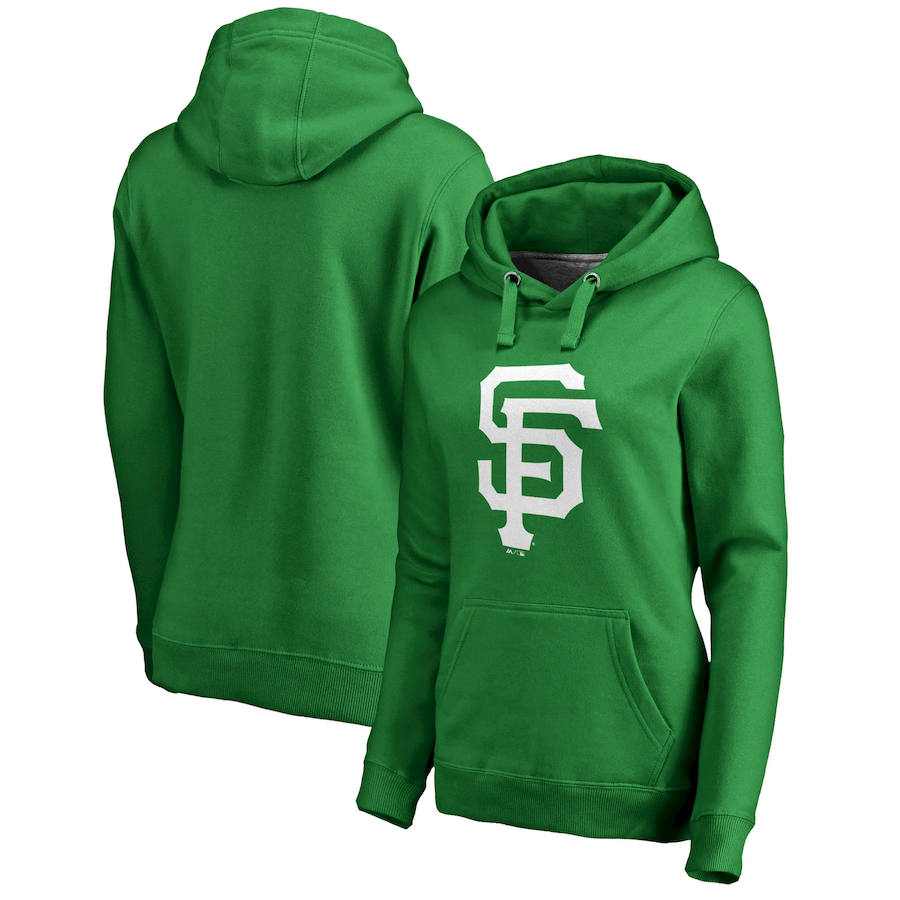 San Francisco Giants Majestic Women's St. Patrick's Day White Logo Pullover Hoodie Kelly Green - Click Image to Close