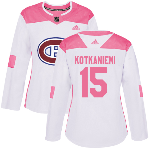 Adidas Canadiens #15 Jesperi Kotkaniemi White/Pink Authentic Fashion Women's Stitched NHL Jersey - Click Image to Close