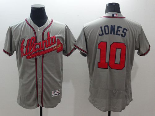 Braves #10 Chipper Jones Grey Flexbase Authentic Collection Stitched MLB Jersey