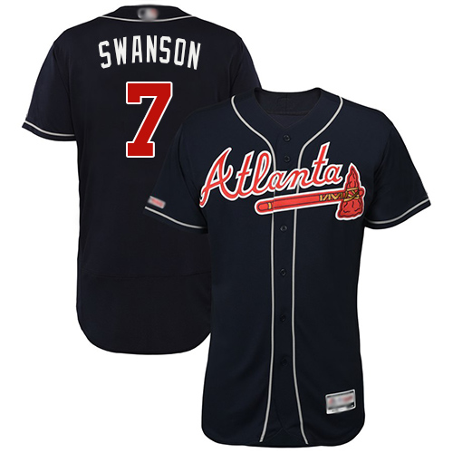 Braves #7 Dansby Swanson Navy Blue Flexbase Authentic Collection Stitched MLB Jersey - Click Image to Close