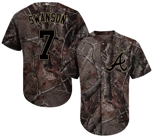 Braves #7 Dansby Swanson Camo Realtree Collection Cool Base Stitched MLB Jersey