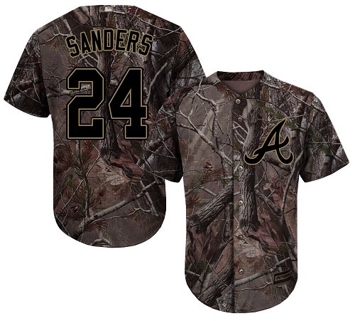 Braves #24 Deion Sanders Camo Realtree Collection Cool Base Stitched MLB Jersey - Click Image to Close