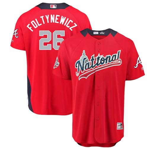 Braves #26 Mike Foltynewicz Red 2018 All-Star National League Stitched MLB Jersey - Click Image to Close