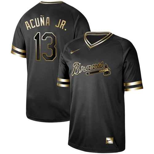 Braves #13 Ronald Acuna Jr. Black Gold Authentic Stitched Baseball Jersey - Click Image to Close