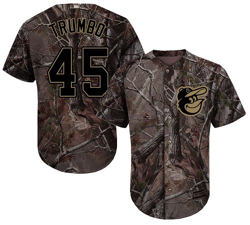 Orioles #45 Mark Trumbo Camo Realtree Collection Cool Base Stitched MLB Jersey - Click Image to Close