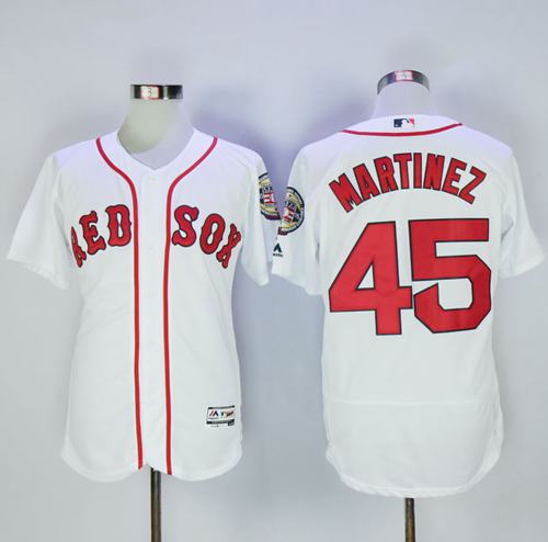 Red Sox #45 Pedro Martinez White Flexbase Authentic Collection Stitched MLB Jersey - Click Image to Close