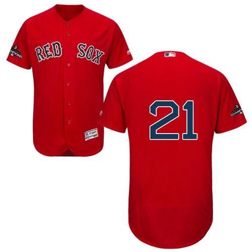 Red Sox #21 Roger Clemens Red Flexbase Authentic Collection 2018 World Series Champions Stitched MLB Jersey - Click Image to Close