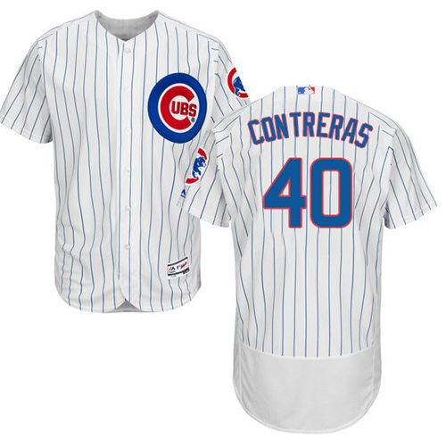 Cubs #40 Willson Contreras White Flexbase Authentic Collection Stitched MLB Jersey - Click Image to Close