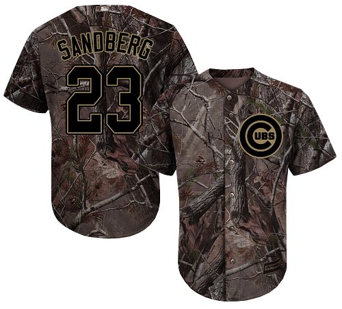 Cubs #23 Ryne Sandberg Camo Realtree Collection Cool Base Stitched MLB Jersey - Click Image to Close