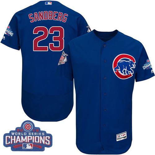 Cubs #23 Ryne Sandberg Blue Flexbase Authentic Collection 2016 World Series Champions Stitched MLB Jersey - Click Image to Close