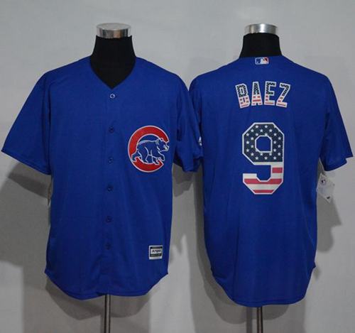 Cubs #9 Javier Baez Blue USA Flag Fashion Stitched MLB Jersey - Click Image to Close