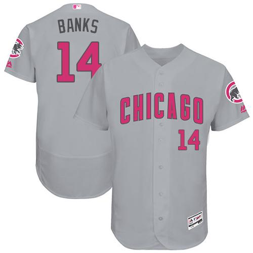 Cubs #14 Ernie Banks Grey Flexbase Authentic Collection Mother's Day Stitched MLB Jersey - Click Image to Close