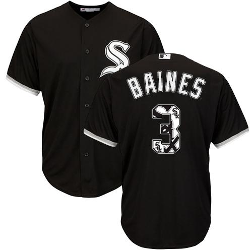 White Sox #3 Harold Baines Black Team Logo Fashion Stitched MLB Jersey - Click Image to Close