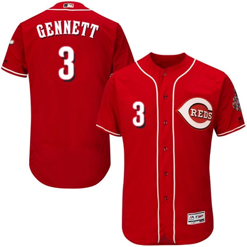 Reds #3 Scooter Gennett Red Flexbase Authentic Collection Stitched MLB Jersey - Click Image to Close