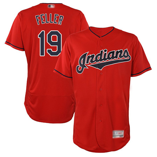 Indians #19 Bob Feller Red Flexbase Authentic Collection Stitched MLB Jersey - Click Image to Close