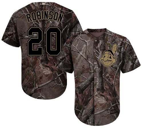 Indians #20 Eddie Robinson Camo Realtree Collection Cool Base Stitched MLB Jersey - Click Image to Close