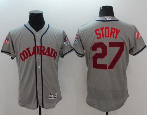 Rockies #27 Trevor Story Grey Fashion Stars & Stripes Flexbase Authentic Stitched MLB Jersey - Click Image to Close