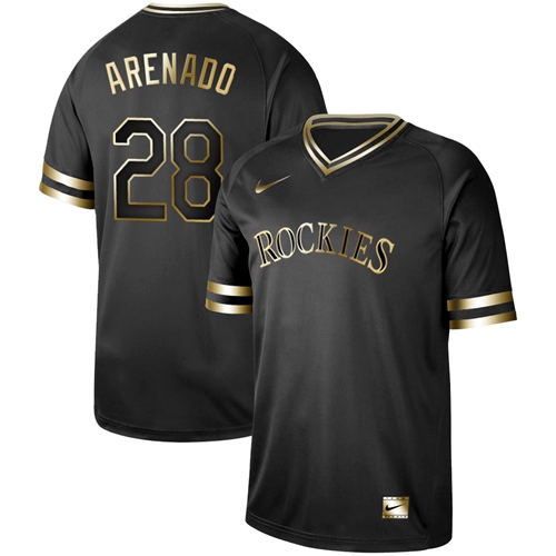 Rockies #28 Nolan Arenado Black Gold Authentic Stitched Baseball Jersey - Click Image to Close