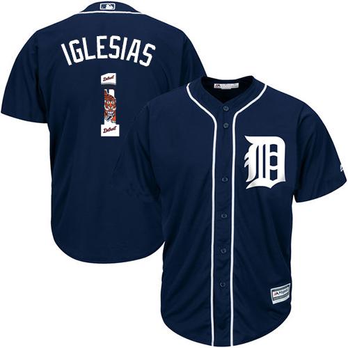 Tigers #1 Jose Iglesias Navy Blue Team Logo Fashion Stitched MLB Jersey - Click Image to Close