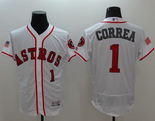 Astros #1 Carlos Correa White Fashion Stars & Stripes Flexbase Authentic Stitched MLB Jersey - Click Image to Close