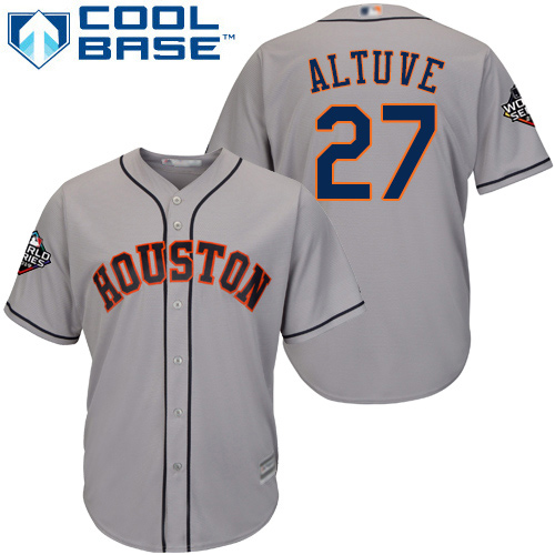 Astros #27 Jose Altuve Grey New Cool Base 2019 World Series Bound Stitched Baseball Jersey - Click Image to Close