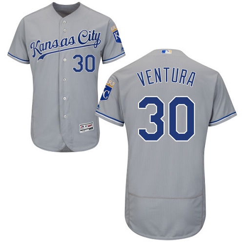 Royals #30 Yordano Ventura Grey Flexbase Authentic Collection Stitched MLB Jersey - Click Image to Close