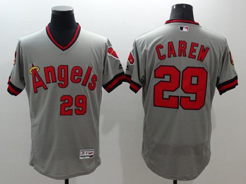 Angels of Anaheim #29 Rod Carew Grey Flexbase Authentic Collection Cooperstown Stitched MLB Jersey - Click Image to Close