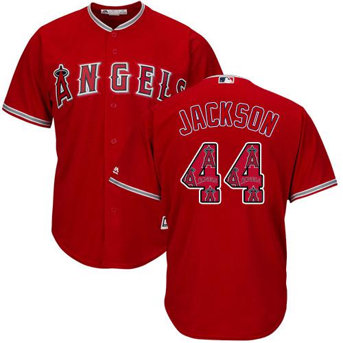 Angels of Anaheim #44 Reggie Jackson Red Team Logo Fashion Stitched MLB Jersey - Click Image to Close