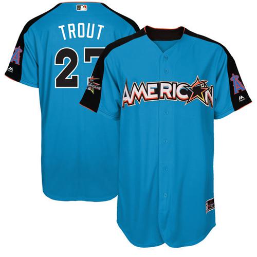 Angels of Anaheim #27 Mike Trout Blue 2017 All-Star American League Stitched MLB Jersey - Click Image to Close