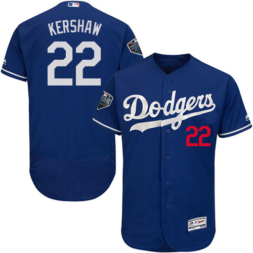 Dodgers #22 Clayton Kershaw Blue Flexbase Authentic Collection 2018 World Series Stitched MLB Jersey - Click Image to Close