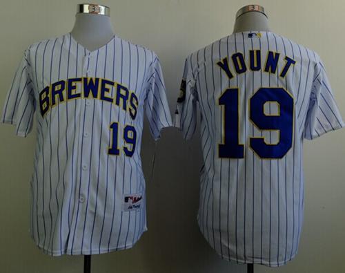 Brewers #19 Robin Yount White(Blue Strip) Stitched MLB Jersey - Click Image to Close