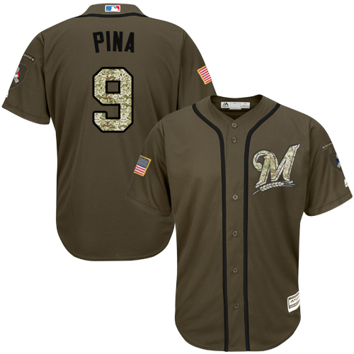 Brewers #9 Manny Pina Green Salute to Service Stitched MLB Jersey - Click Image to Close