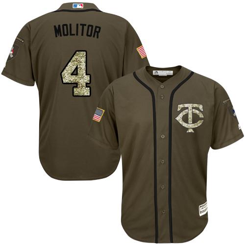 Twins #4 Paul Molitor Green Salute to Service Stitched MLB Jersey