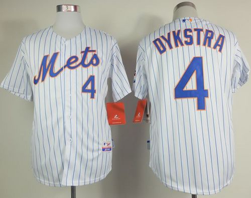 Mets #4 Lenny Dykstra White(Blue Strip) Home Cool Base Stitched MLB Jersey - Click Image to Close