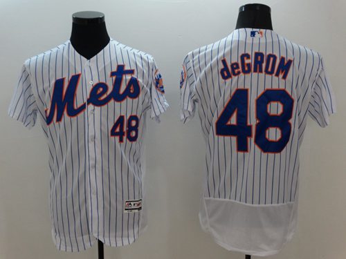 Mets #48 Jacob DeGrom White(Blue Strip) Flexbase Authentic Collection Stitched MLB Jersey - Click Image to Close