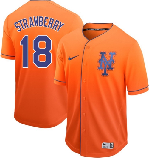 Mets #18 Darryl Strawberry Orange Fade Authentic Stitched Baseball Jersey - Click Image to Close