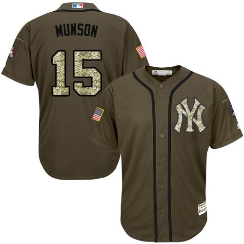 Yankees #15 Thurman Munson Green Salute to Service Stitched MLB Jersey - Click Image to Close