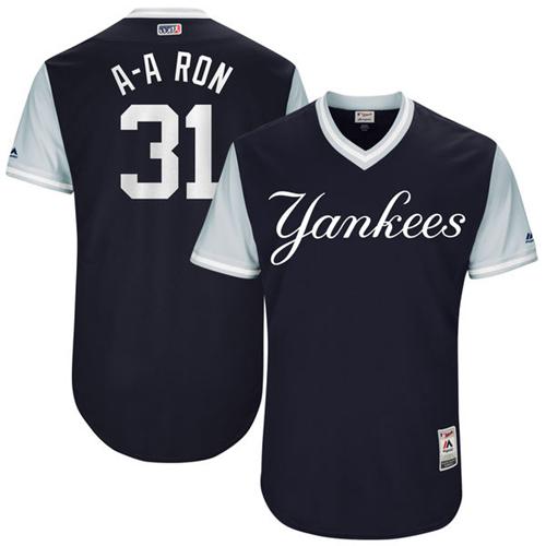 Yankees #31 Aaron Hicks Navy "A-A Ron" Players Weekend Authentic Stitched MLB Jersey - Click Image to Close