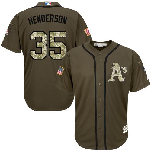 Athletics #35 Rickey Henderson Green Salute to Service Stitched MLB Jersey - Click Image to Close