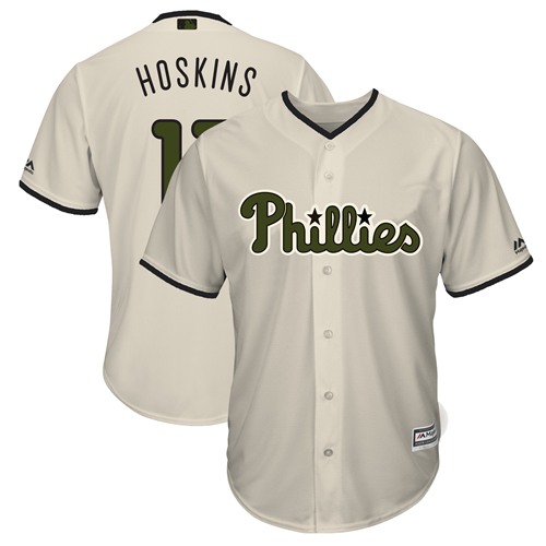 Phillies #17 Rhys Hoskins Cream New Cool Base 2018 Memorial Day Stitched MLB Jersey