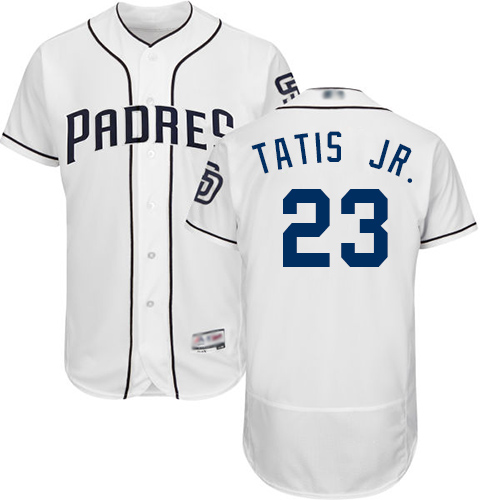 Padres #23 Fernando Tatis Jr. White Flexbase Authentic Collection Stitched MLB Jersey - Click Image to Close