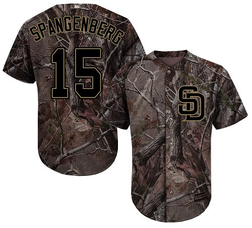 Padres #15 Cory Spangenberg Camo Realtree Collection Cool Base Stitched MLB Jersey - Click Image to Close