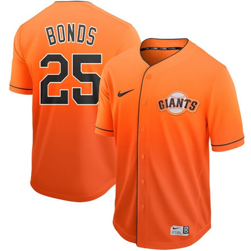 Giants #25 Barry Bonds Orange Fade Authentic Stitched Baseball jerseys - Click Image to Close