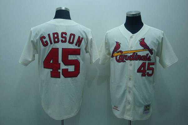 Mitchell and Ness 1967 Cardinals #45 Bob Gibson Stitched Cream Throwback MLB Jersey - Click Image to Close