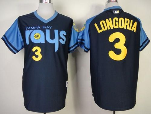 Rays #3 Evan Longoria Dark Blue 1970's Turn Back The Clock Stitched MLB Jersey