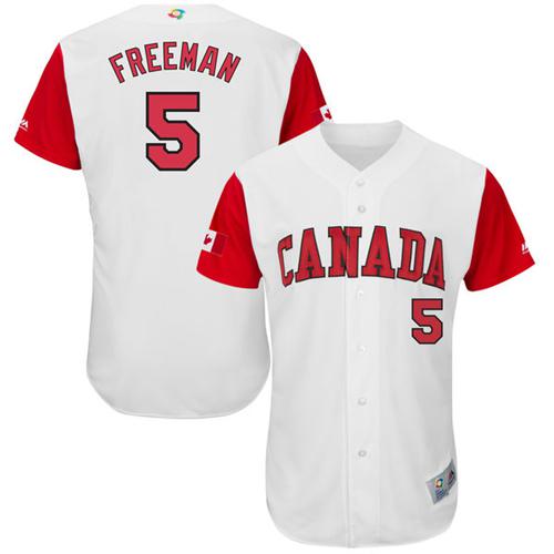 Team Canada #5 Freddie Freeman White 2017 World MLB Classic Authentic Stitched MLB Jersey - Click Image to Close