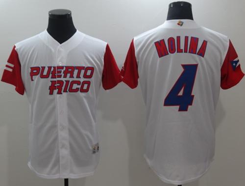 Team Puerto Rico #4 Yadier Molina White 2017 World MLB Classic Authentic Stitched MLB Jersey - Click Image to Close