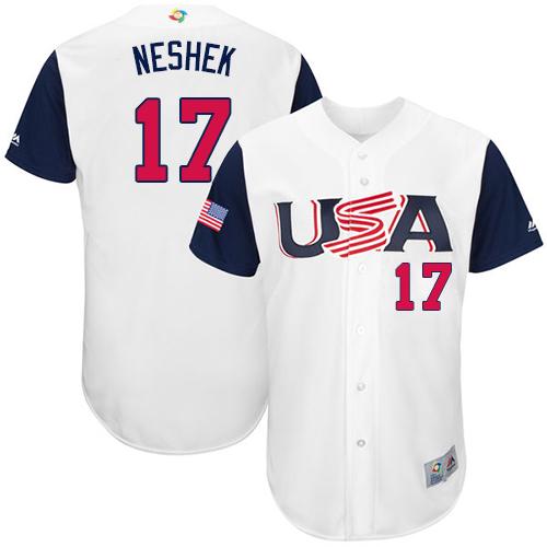 Team USA #17 Pat Neshek White 2017 World MLB Classic Authentic Stitched MLB Jersey