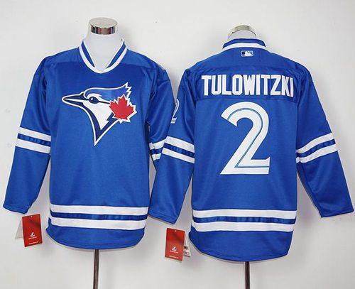 Blue Jays #2 Troy Tulowitzki Blue Long Sleeve Stitched MLB Jersey - Click Image to Close