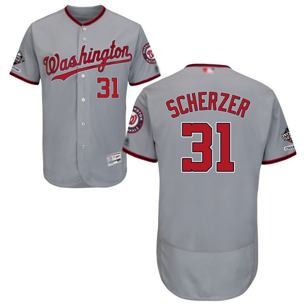 Nationals #31 Max Scherzer Grey Flexbase Authentic Collection 2019 World Series Champions Stitched Baseball Jersey - Click Image to Close